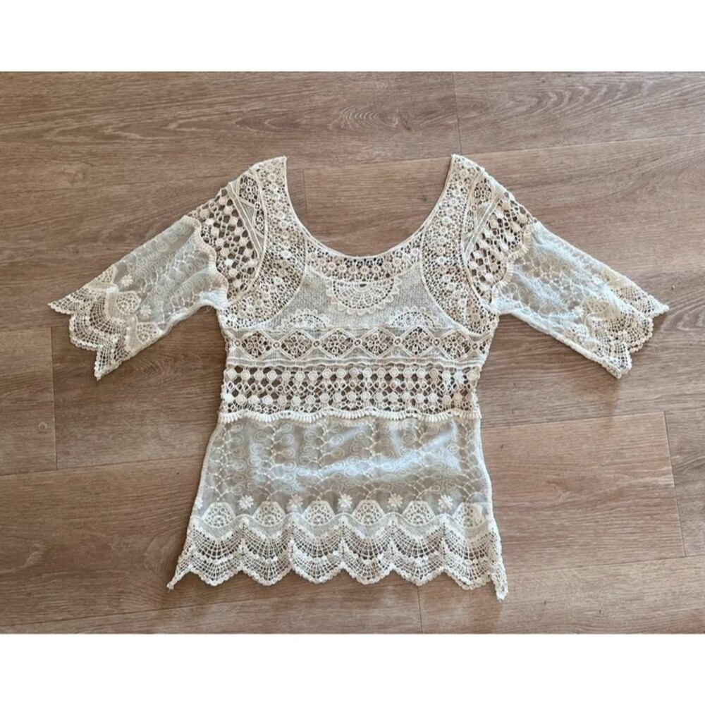 Boho Crochet Lace Festival Top | Ivory | Size L